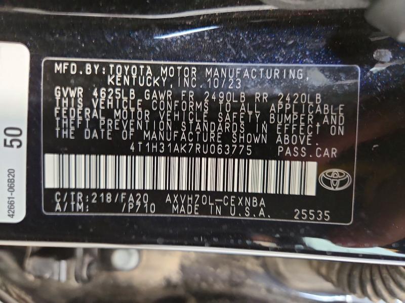 62458266 :رقم المزاد ، 4T1H31AK7RU063775 vin ، 2024 Toyota Camry مزاد بيع