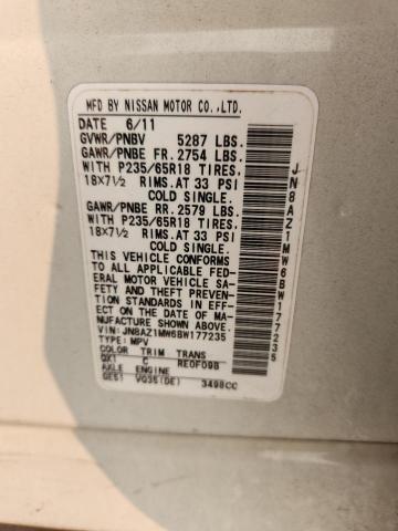 2011 Nissan Murano მანქანა იყიდება აუქციონზე, vin: JN8AZ1MW6BW177235, აუქციონის ნომერი: 60461936