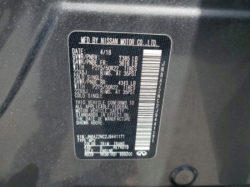 59902306 :رقم المزاد ، JN8AZ2NC2J9441171 vin ، 2018 Infiniti Qx80 مزاد بيع