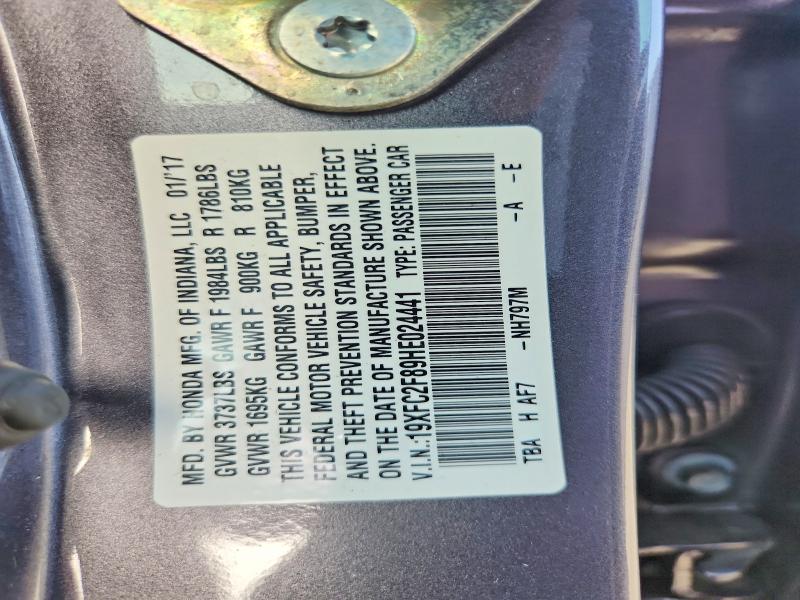59359046 :رقم المزاد ، 19XFC2F89HE024441 vin ، 2017 Honda Civic مزاد بيع