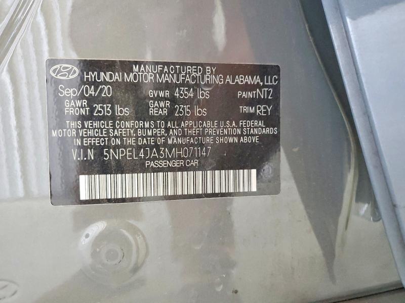 61068466 :رقم المزاد ، 5NPEL4JA3MH071147 vin ، 2021 Hyundai Sonata مزاد بيع