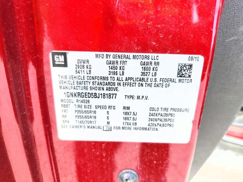 2011 Chevrolet Traverse მანქანა იყიდება აუქციონზე, vin: 1GNKRGED5BJ181877, აუქციონის ნომერი: 59889156