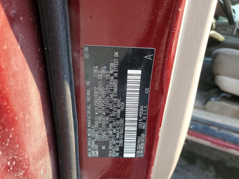 Продаж на аукціоні авто 2006 Toyota Tundra, vin: 5TBDT44196S522885, номер лоту: 61592156