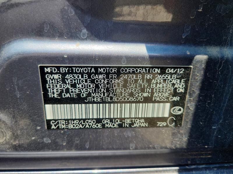 2013 Lexus Gs მანქანა იყიდება აუქციონზე, vin: JTHBE1BL8D5008670, აუქციონის ნომერი: 60427456