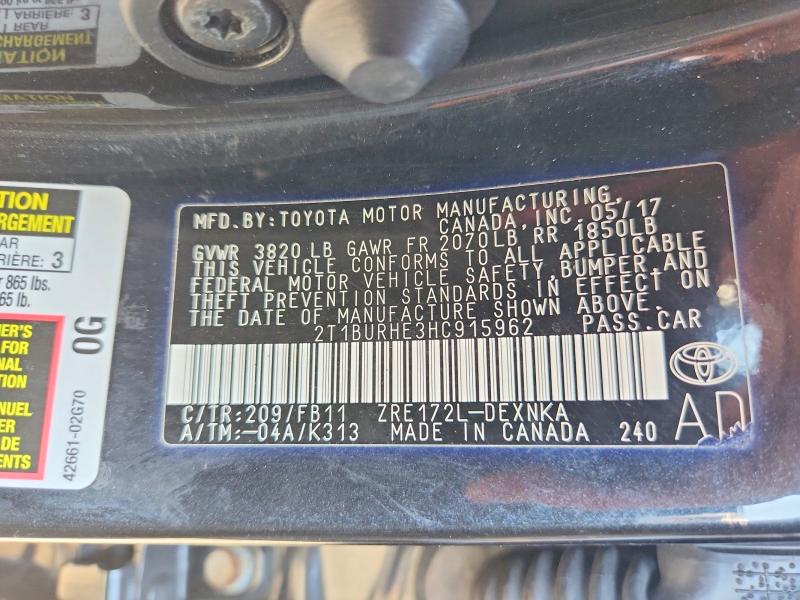 58161326 :رقم المزاد ، 2T1BURHE3HC915962 vin ، 2017 Toyota Corolla مزاد بيع