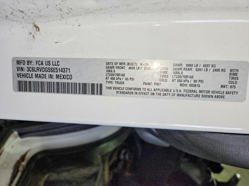 62828106 :رقم المزاد ، 3C6LRVDG5SE514371 vin ، 2025 Ram Promaster 2500 مزاد بيع
