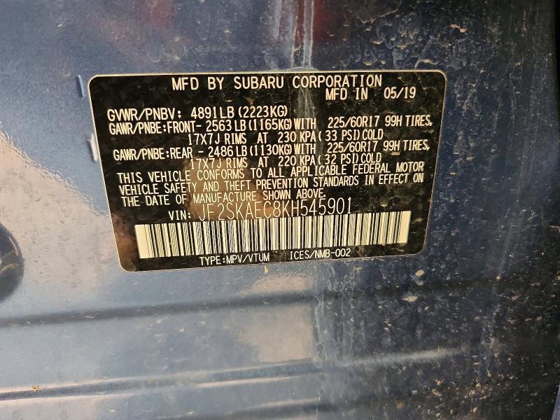 61580906 :رقم المزاد ، JF2SKAEC8KH545901 vin ، 2019 Subaru Forester مزاد بيع