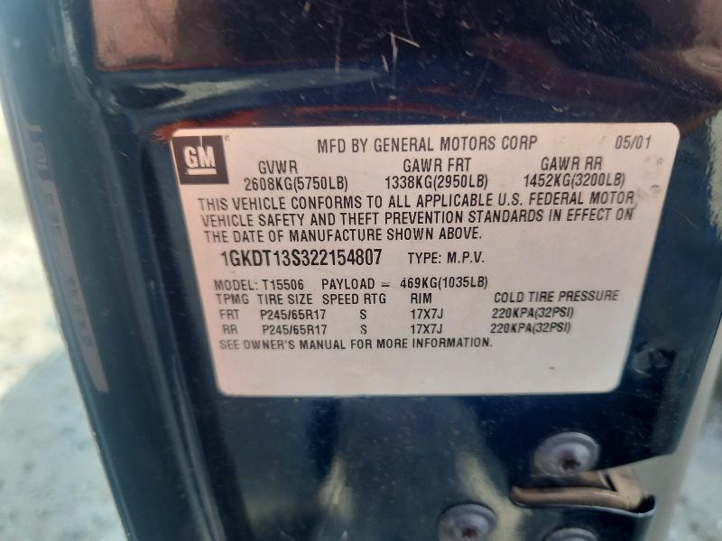 Aukcja sprzedaży 2002 Gmc Envoy, vin: 1GKDT13S322154807, numer aukcji: 63024186