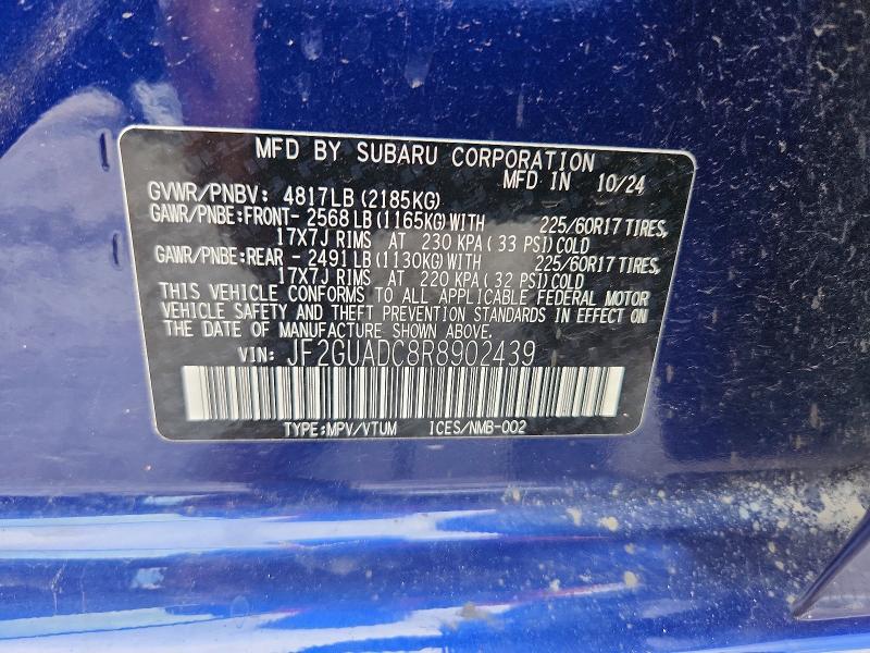 Aukcja sprzedaży 2024 Subaru Crosstrek, vin: JF2GUADC8R8902439, numer aukcji: 61532536