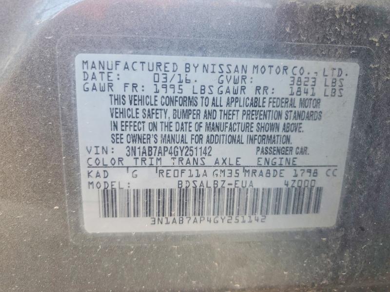 Продажа на аукционе авто 2016 Nissan Sentra, vin: 3N1AB7AP4GY251142, номер лота: 60257716