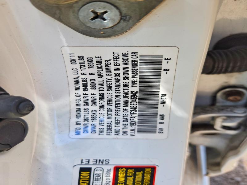 2011 Honda Civic მანქანა იყიდება აუქციონზე, vin: 19XFA1F34BE046942, აუქციონის ნომერი: 61059476