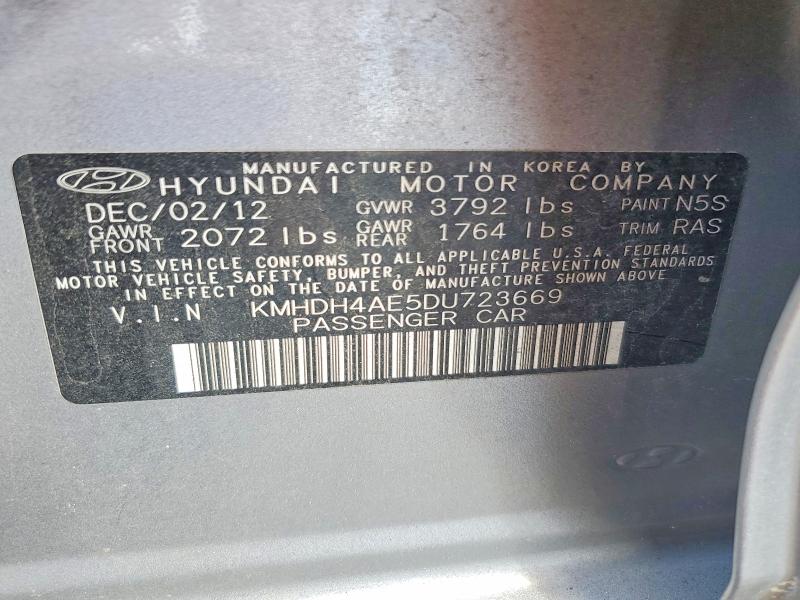 Продажа на аукционе авто 2013 Hyundai Elantra, vin: KMHDH4AE5DU723669, номер лота: 59744606