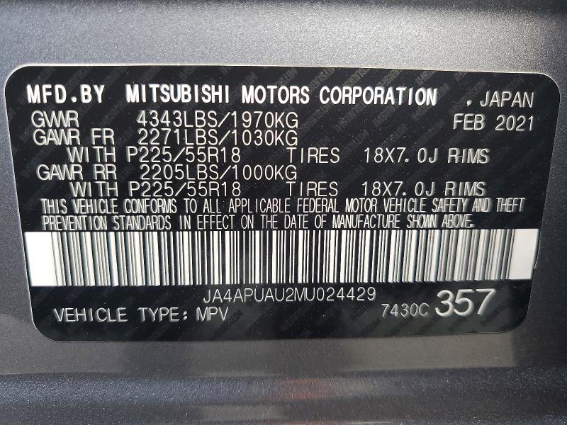 Aukcja sprzedaży 2021 Mitsubishi Outlander Sport, vin: JA4APUAU2MU024429, numer aukcji: 59740466