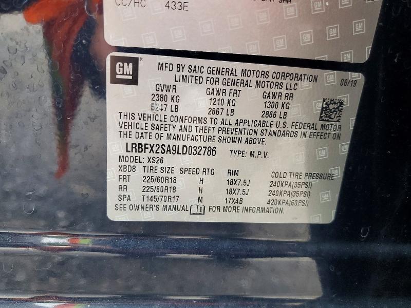 62584796 :رقم المزاد ، LRBFX2SA9LD032786 vin ، 2020 Buick Envision مزاد بيع