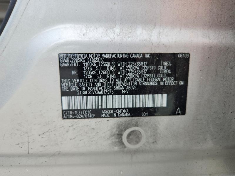 61911056 :رقم المزاد ، 2T3BF35VX9W017975 vin ، 2009 Toyota Rav4 مزاد بيع