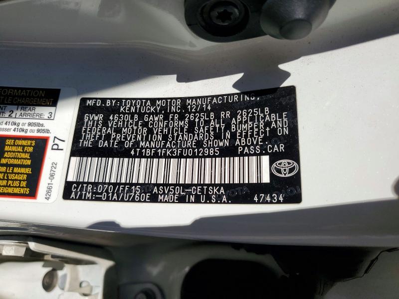 Продажа на аукционе авто 2015 Toyota Camry, vin: 4T1BF1FK3FU012985, номер лота: 60665606