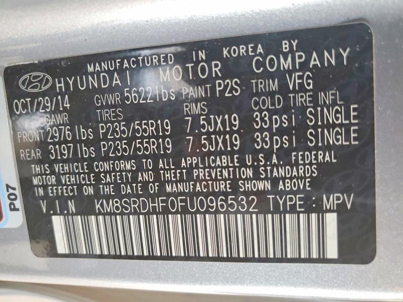 Продаж на аукціоні авто 2015 Hyundai Santa Fe, vin: KM8SRDHF0FU096532, номер лоту: 63309716
