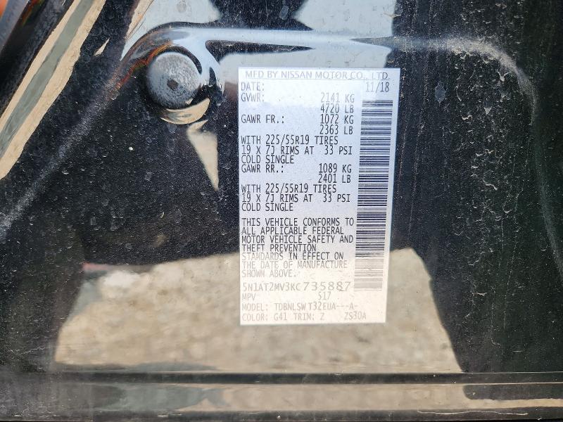 60916116 :رقم المزاد ، 5N1AT2MV3KC735887 vin ، 2019 Nissan Rogue مزاد بيع
