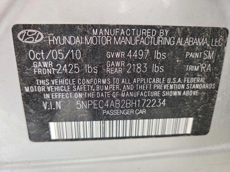 60164676 :رقم المزاد ، 5NPEC4AB2BH172234 vin ، 2011 Hyundai Sonata مزاد بيع