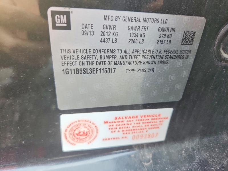 Продажа на аукционе авто 2014 Chevrolet Malibu, vin: 1G11B5SL3EF116017, номер лота: 62586706