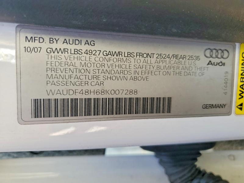 Auction sale of the 2008 Audi A4, vin: WAUDF48H68K007288, lot number: 60302276