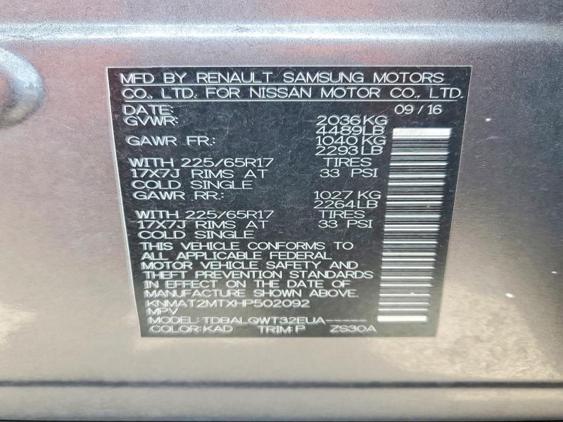 Auction sale of the 2017 Nissan Rogue, vin: KNMAT2MTXHP502092, lot number: 62829436