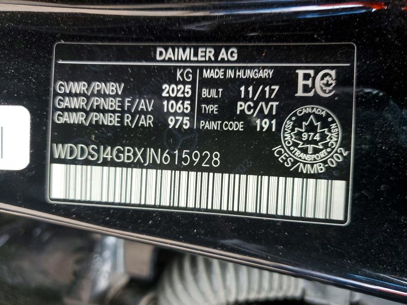 59372996 :رقم المزاد ، WDDSJ4GBXJN615928 vin ، 2018 Mercedes-benz Cla مزاد بيع