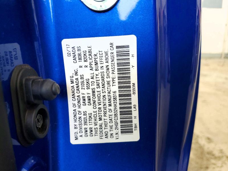 62614186 :رقم المزاد ، 2HGFC3B32HH358316 vin ، 2017 Honda Civic مزاد بيع