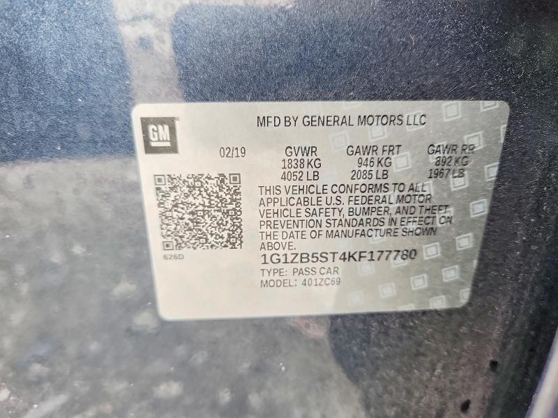 2019 Chevrolet Malibu მანქანა იყიდება აუქციონზე, vin: 1G1ZB5ST4KF177780, აუქციონის ნომერი: 62391276
