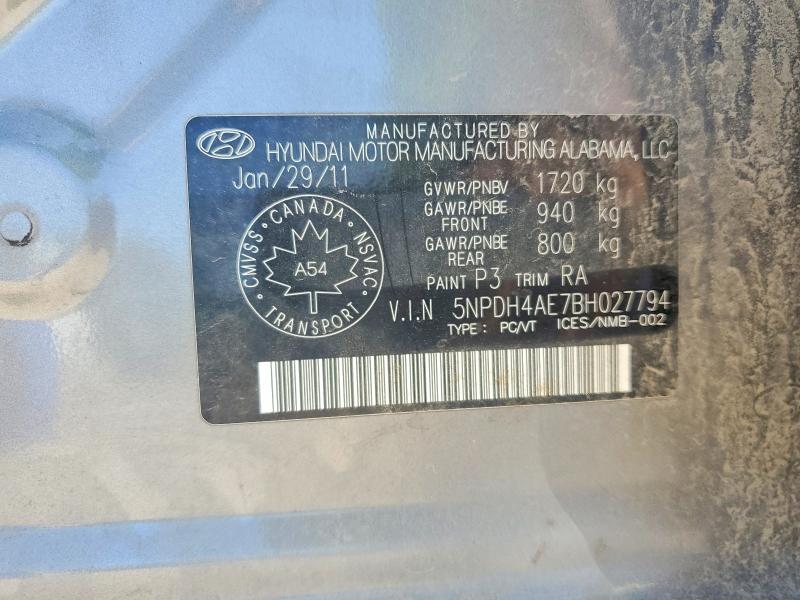 2011 Hyundai Elantra მანქანა იყიდება აუქციონზე, vin: 5NPDH4AE7BH027794, აუქციონის ნომერი: 62759806