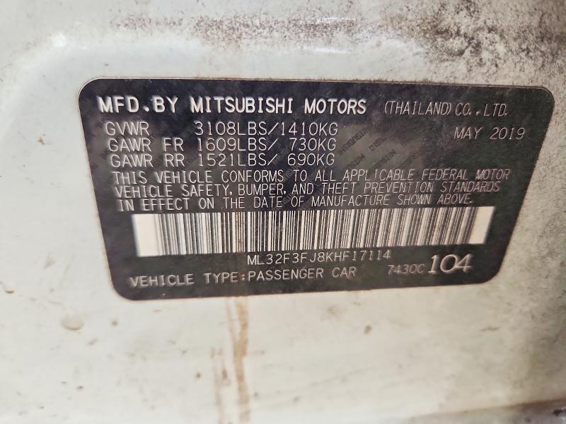 62229556 :رقم المزاد ، ML32F3FJ8KHF17114 vin ، 2019 Mitsubishi Mirage مزاد بيع