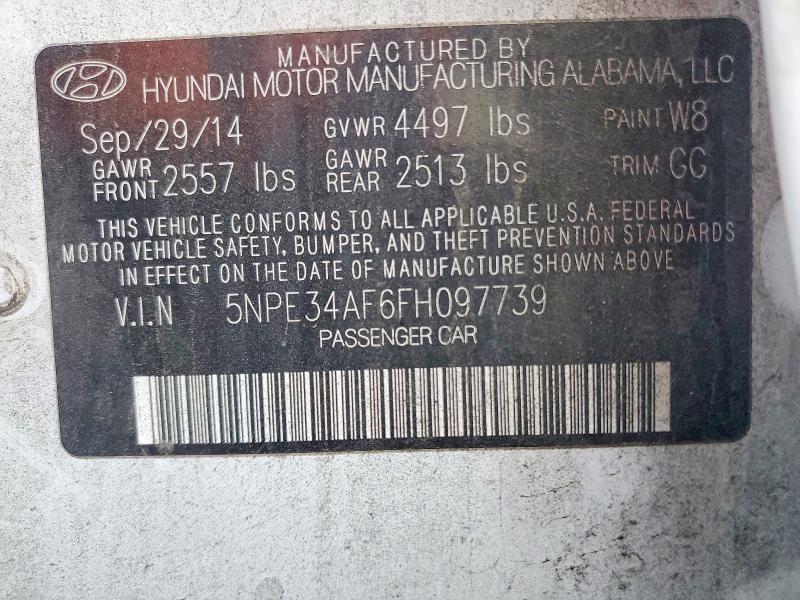 2015 Hyundai Sonata მანქანა იყიდება აუქციონზე, vin: 5NPE34AF6FH097739, აუქციონის ნომერი: 62617716