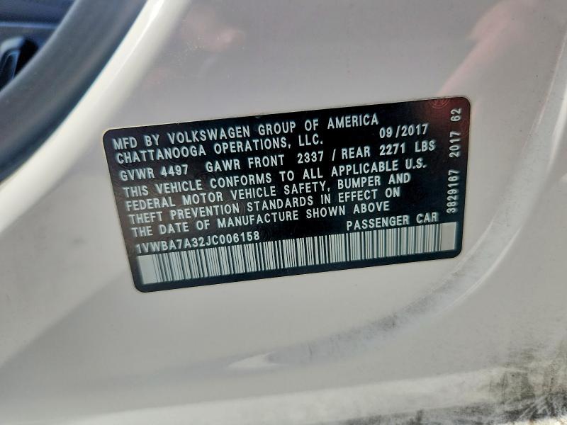 Продаж на аукціоні авто 2018 Volkswagen Passat, vin: 1VWBA7A32JC006158, номер лоту: 61778906