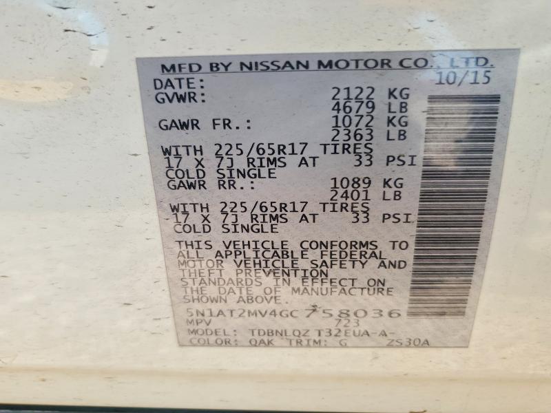 Продажа на аукционе авто 2016 Nissan Rogue, vin: 5N1AT2MV4GC758036, номер лота: 60266926