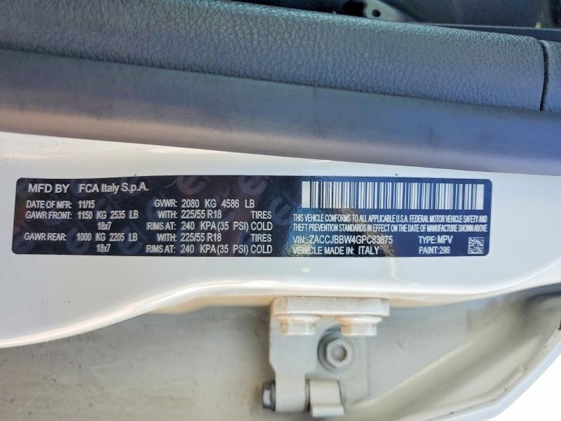 Продажа на аукционе авто 2016 Jeep Renegade, vin: ZACCJBBW4GPC83675, номер лота: 61989276