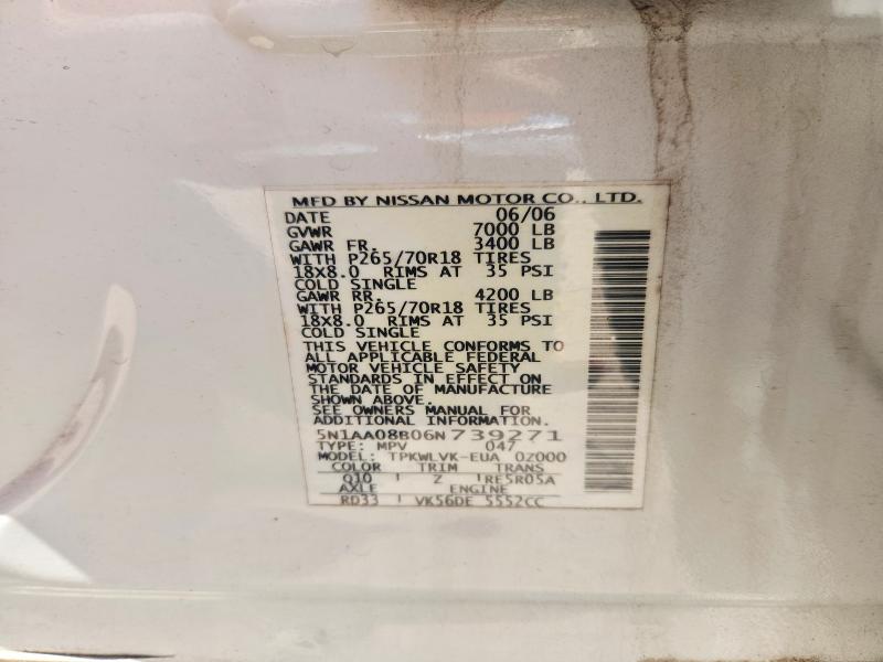 85617435 :رقم المزاد ، 5N1AA08B06N739271 vin ، 2006 Nissan Armada مزاد بيع