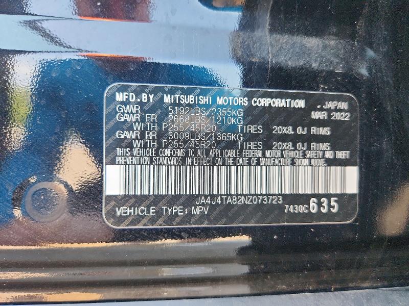 59789136 :رقم المزاد ، JA4J4TA82NZ073723 vin ، 2022 Mitsubishi Outlander مزاد بيع