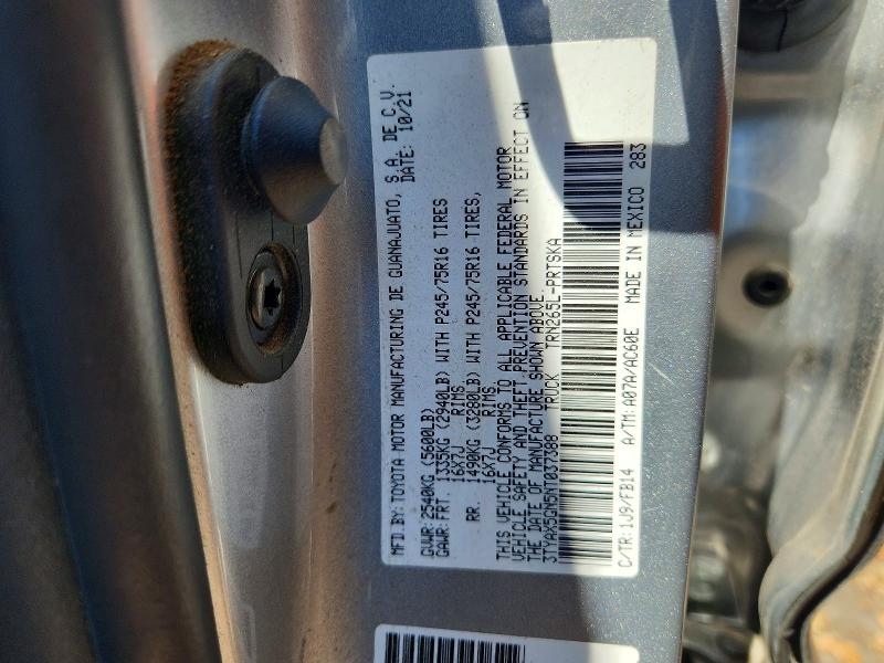 61837076 :رقم المزاد ، 3TYAX5GN5NT037388 vin ، 2022 Toyota Tacoma مزاد بيع