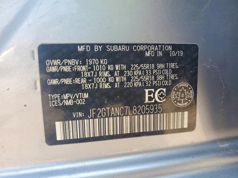 63029876 :رقم المزاد ، JF2GTANC7L8205935 vin ، 2020 Subaru Crosstrek مزاد بيع