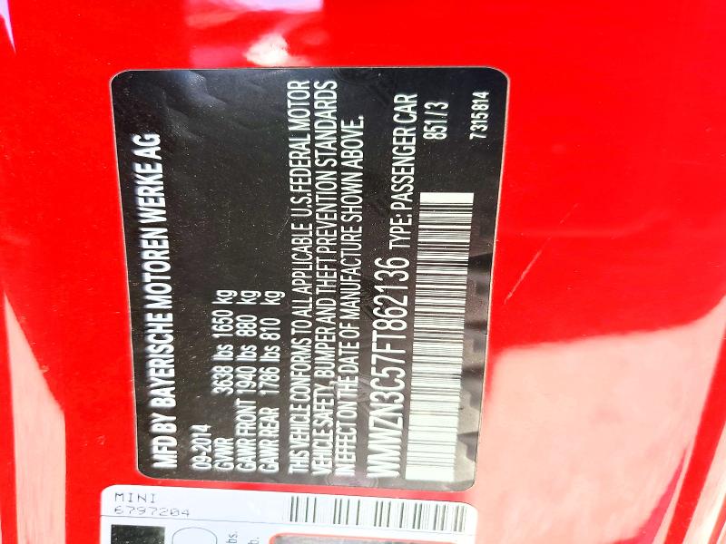 Продаж на аукціоні авто 2015 Mini Cooper, vin: WMWZN3C57FT862136, номер лоту: 61026066