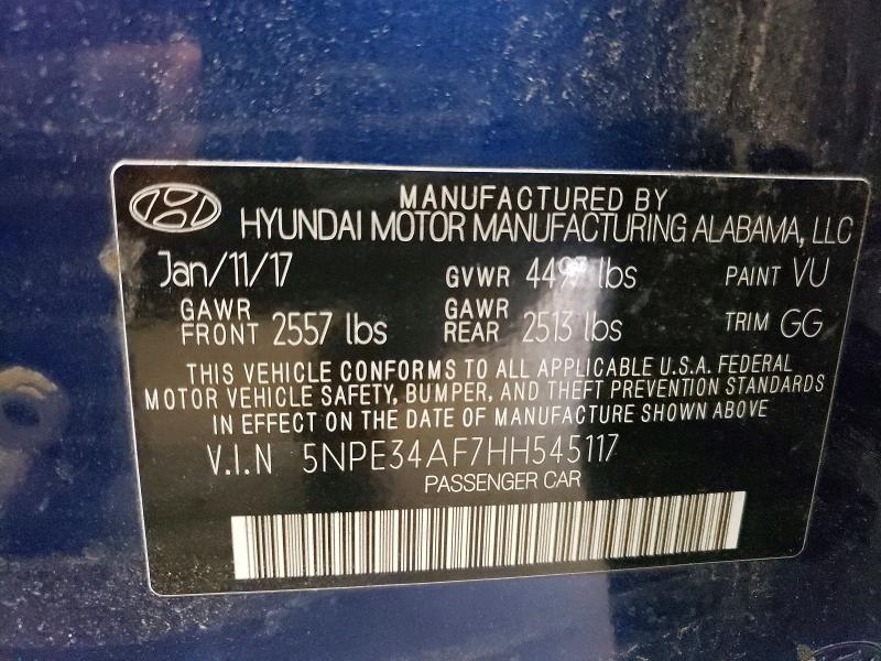 2017 Hyundai Sonata მანქანა იყიდება აუქციონზე, vin: 5NPE34AF7HH545117, აუქციონის ნომერი: 63367496