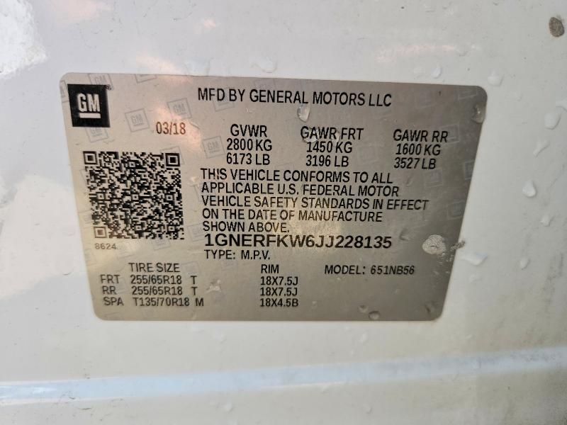 Aukcja sprzedaży 2018 Chevrolet Traverse, vin: 1GNERFKW6JJ228135, numer aukcji: 59907766