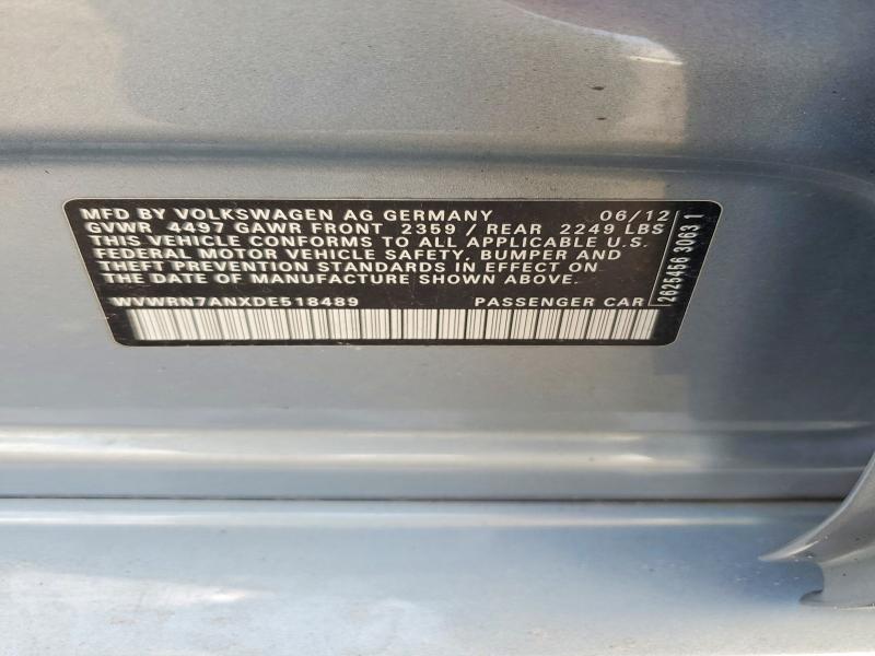 59318046 :رقم المزاد ، WVWRN7ANXDE518489 vin ، 2013 Volkswagen Cc مزاد بيع