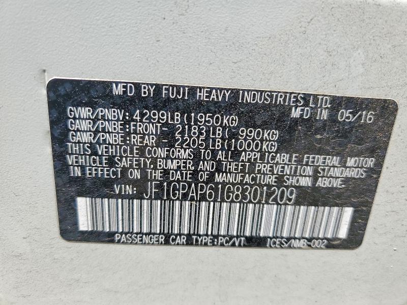 2016 Subaru Impreza მანქანა იყიდება აუქციონზე, vin: JF1GPAP61G8301209, აუქციონის ნომერი: 62116346