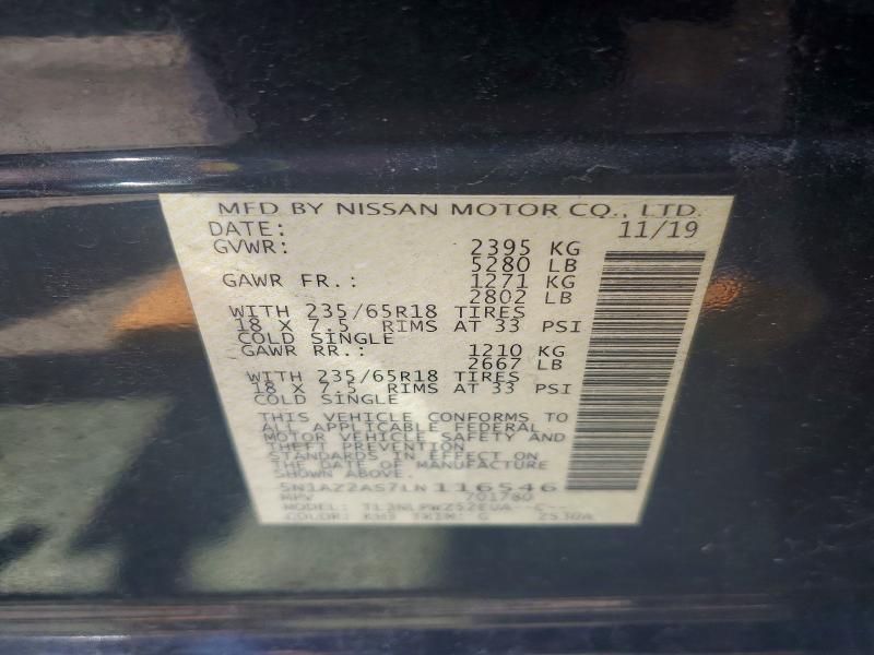 2020 Nissan Murano მანქანა იყიდება აუქციონზე, vin: 5N1AZ2AS7LN116546, აუქციონის ნომერი: 62623446