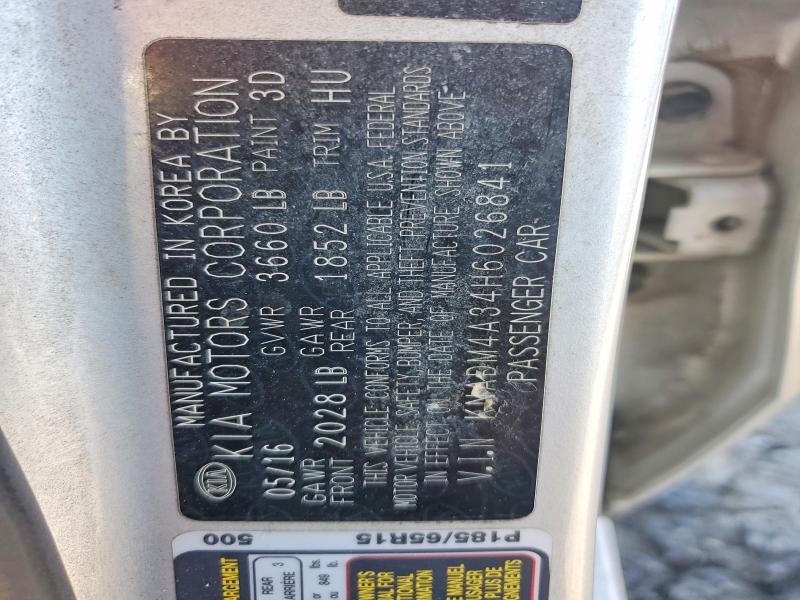 2017 Kia Rio მანქანა იყიდება აუქციონზე, vin: KNADM4A34H6026841, აუქციონის ნომერი: 60508986