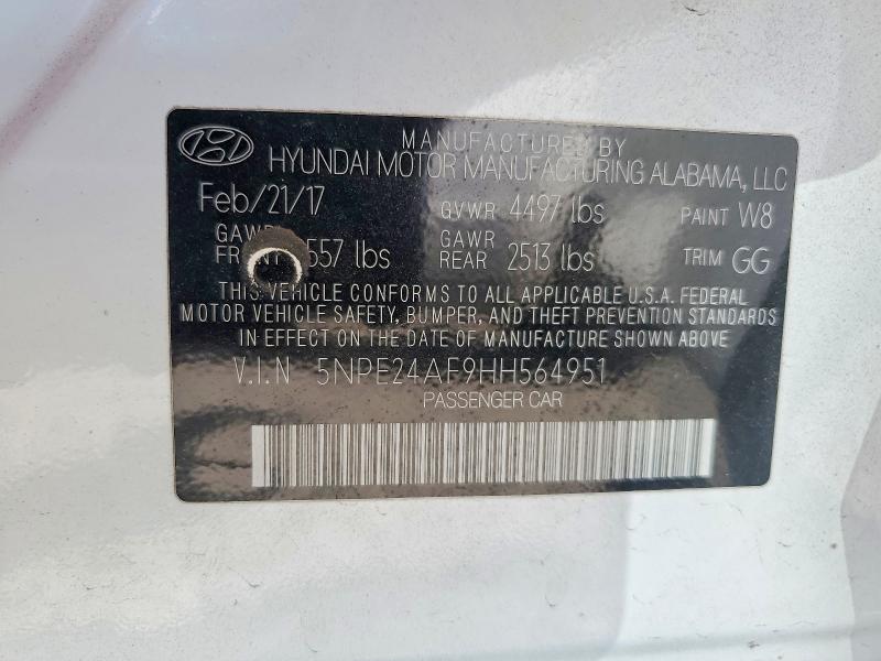 Auction sale of the 2017 Hyundai Sonata, vin: 5NPE24AF9HH564951, lot number: 62088926