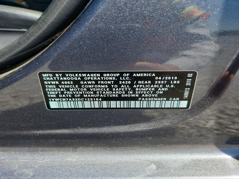 Aukcja sprzedaży 2013 Volkswagen Passat, vin: 1VWCN7A32DC123154, numer aukcji: 62512196