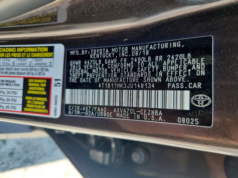 Aukcja sprzedaży 2018 Toyota Camry, vin: 4T1B11HK3JU148134, numer aukcji: 58924836