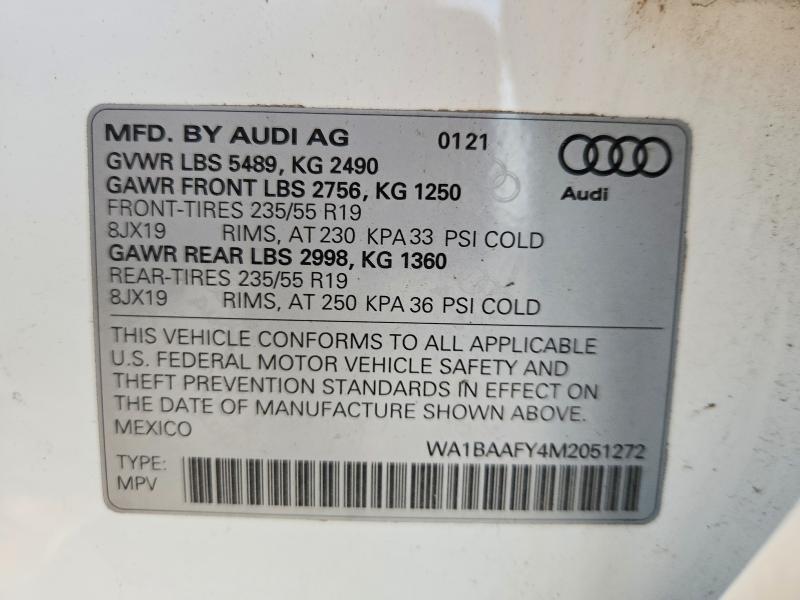 61436816 :رقم المزاد ، WA1BAAFY4M2051272 vin ، 2021 Audi Q5 مزاد بيع